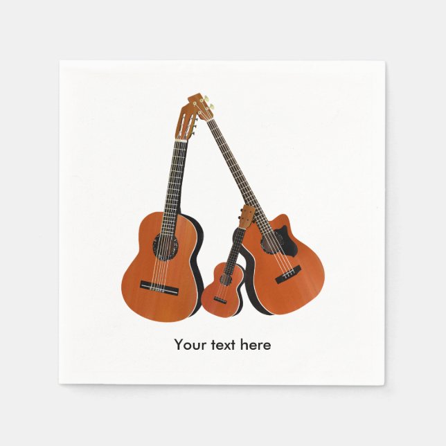 Folk Guitar Acoustic Bass and Ukulele Paper Napkins (Front)