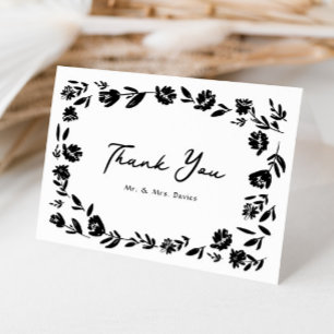 Folk Hand Drawn Whimsical Flower Border Wedding Letterpress Thank You Card