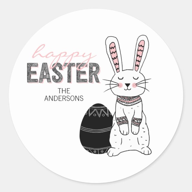 Folk Happy Easter Bunny Rabbit Sticker (Front)