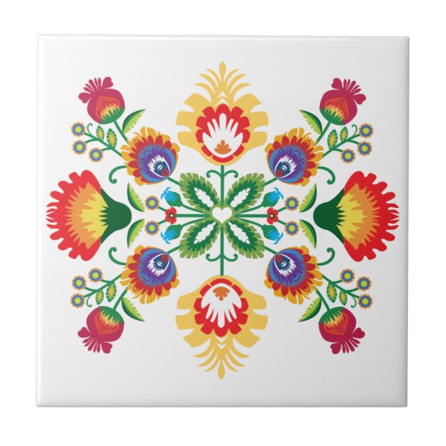 Folk Heart of Łowicz Ceramic Tile (Front)