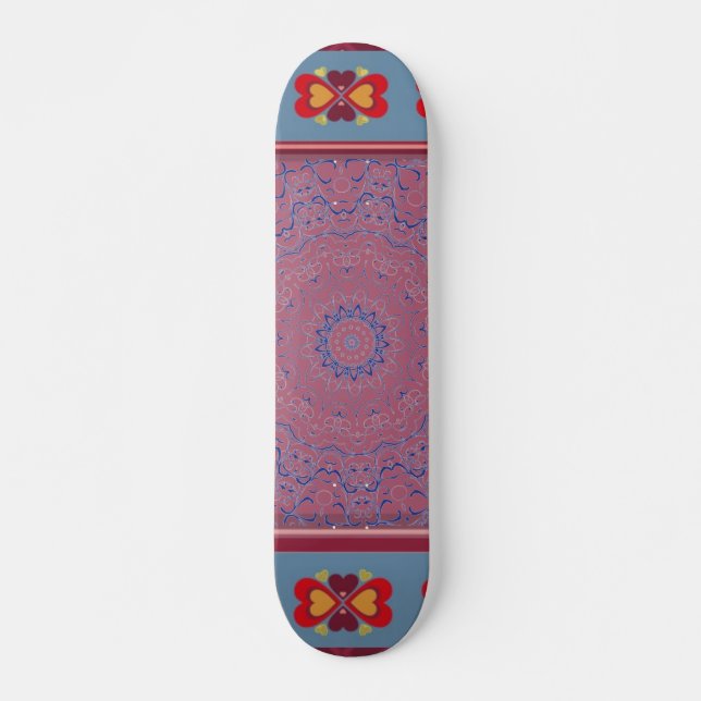 Folk Heart Pattern Skateboard Deck (Front)