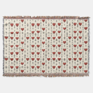 Folk Heart Seamless Pattern Throw Blanket