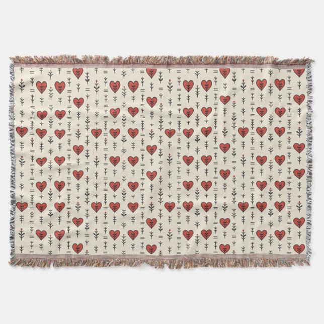 Folk Heart Seamless Pattern Throw Blanket (Front)