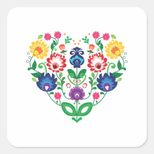 Folk heart square sticker