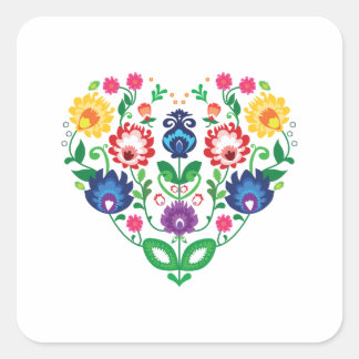 Folk heart square sticker