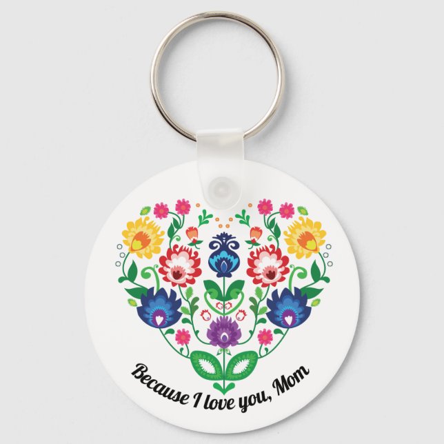 Folk heart with custom text , because I love you Keychain (Front)