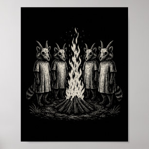 Folk Horror Raccoon Weirdcore Creepy Halloween  Poster