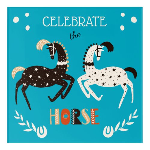 Folk Horse Star Pattern Celebration Acrylic Print