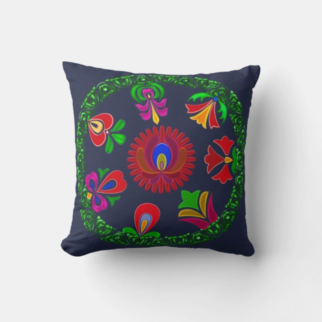 Folk Hungarian Patterns Throw Pillow (Front)