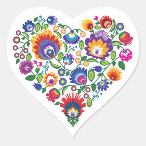 Folk inspired hearts Heart Sticker