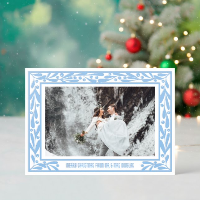 Folk Mistletoe Frame Photo Merry Christmas Letterpress Photo Cards (Front (Into))