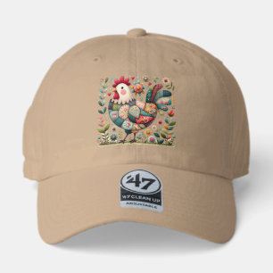 Folk Patchwork Rooster with Floral Accents 47 Brand Hat