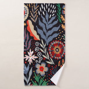 Folk pattern, seamless textile design with bright  bath towel