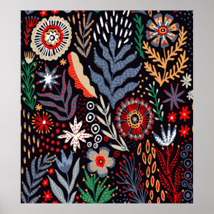 Folk pattern, seamless textile design with bright  poster