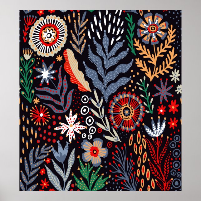 Folk pattern, seamless textile design with bright  poster (Front)