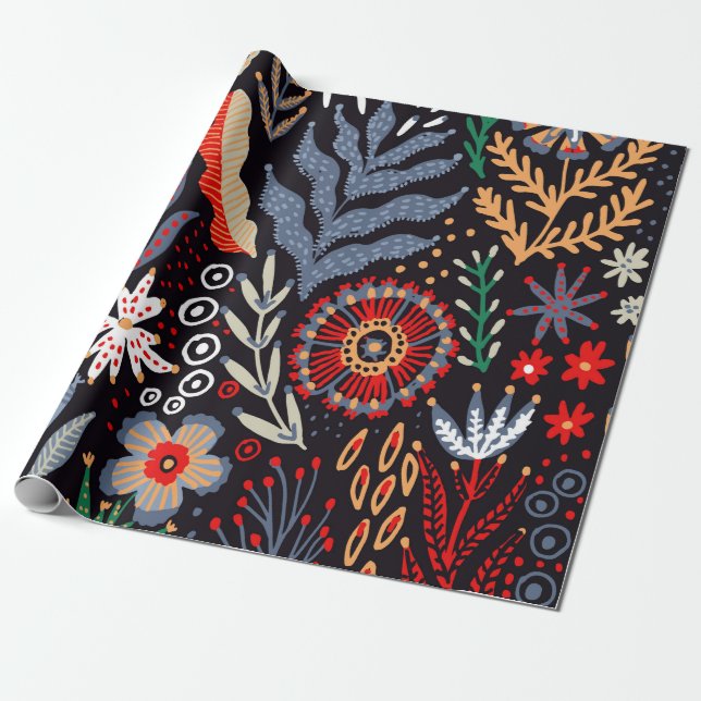 Folk pattern, seamless textile design with bright  wrapping paper (Unrolled)