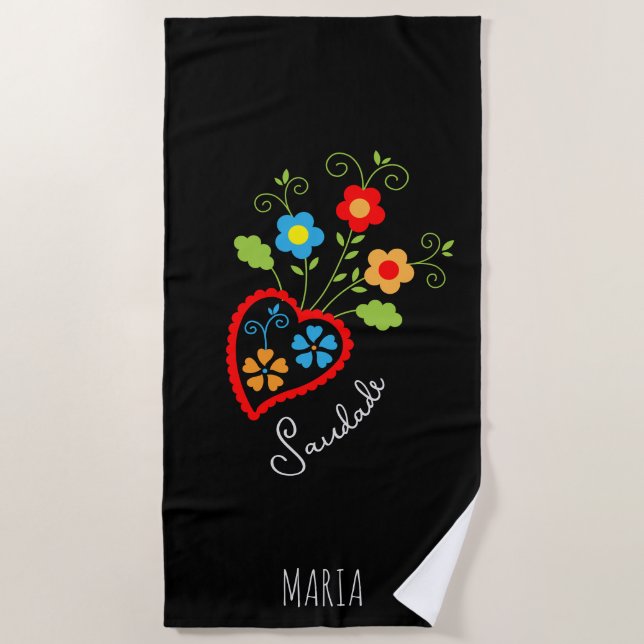 Folk portuguese blooming heart beach towel (Front)
