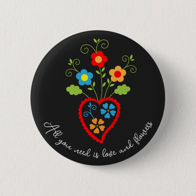 Folk portuguese blooming heart button (Front)