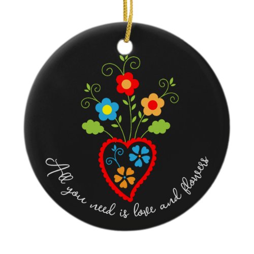 Folk portuguese blooming heart ceramic ornament