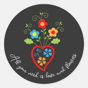 Folk portuguese blooming heart classic round sticker