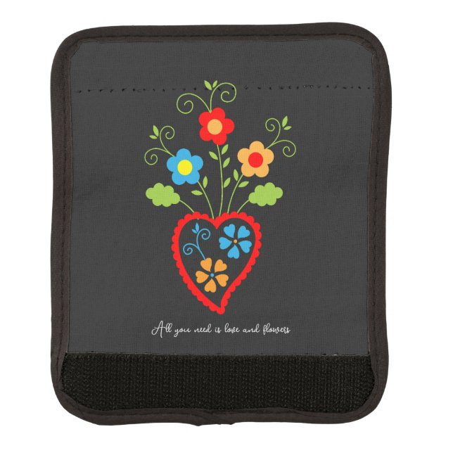 Folk portuguese blooming heart luggage handle wrap (Front)