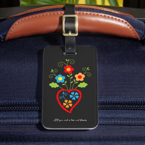 Folk portuguese blooming heart luggage tag