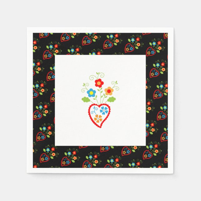 Folk portuguese blooming heart napkins (Front)
