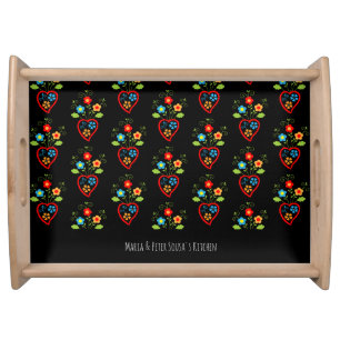 Folk portuguese blooming heart pattern serving tray