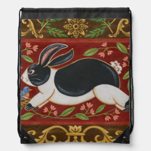 Folk Rabbit Drawstring Bag