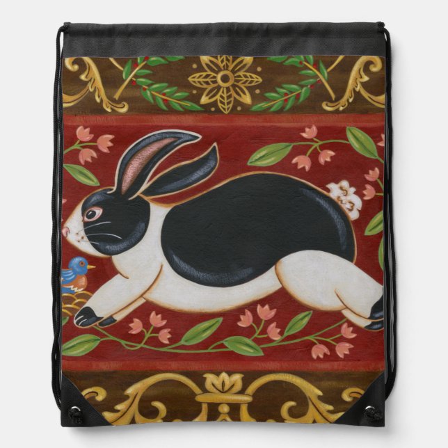 Folk Rabbit Drawstring Bag (Front)
