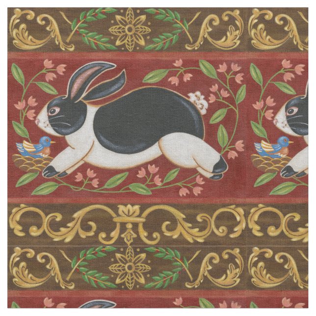 Folk Rabbit Fabric (Close Up)