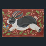 Folk Rabbit Kitchen Towel<br><div class="desc">Get this modern piece of artwork today with a brown and red background. This piece of art contains a black and white rabbit which appears to be running. The details in this image are very sharp and vivid. It's a contemporary art piece that will be perfect for any type of...</div>