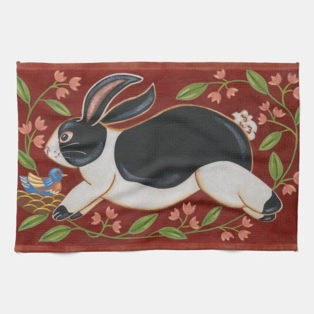 Folk Rabbit Kitchen Towel (Horizontal)