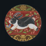Folk Rabbit Round Clock<br><div class="desc">Get this modern piece of artwork today with a brown and red background. This piece of art contains a black and white rabbit which appears to be running. The details in this image are very sharp and vivid. It's a contemporary art piece that will be perfect for any type of...</div>