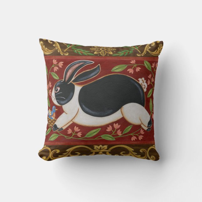 Folk Rabbit Throw Pillow (Front)