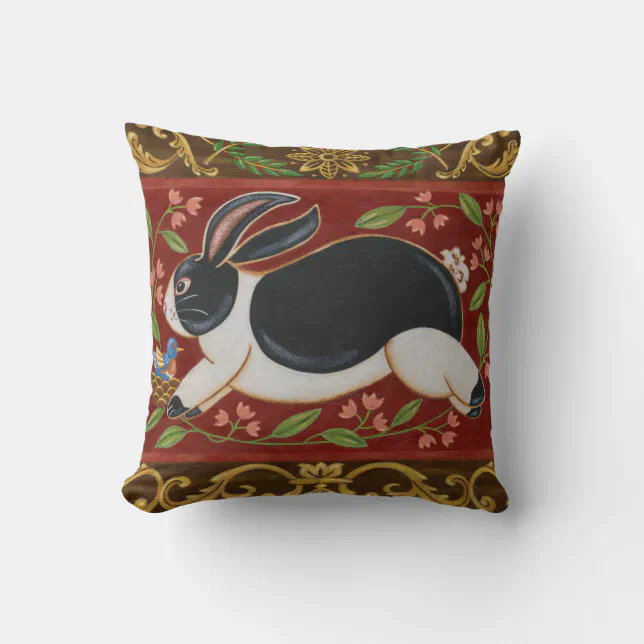 Folk Rabbit Throw Pillow Zazzle