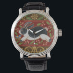Folk Rabbit Watch<br><div class="desc">Get this modern piece of artwork today with a brown and red background. This piece of art contains a black and white rabbit which appears to be running. The details in this image are very sharp and vivid. It's a contemporary art piece that will be perfect for any type of...</div>