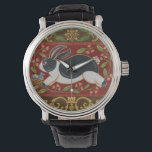 Folk Rabbit Watch<br><div class="desc">Get this modern piece of artwork today with a brown and red background. This piece of art contains a black and white rabbit which appears to be running. The details in this image are very sharp and vivid. It's a contemporary art piece that will be perfect for any type of...</div>