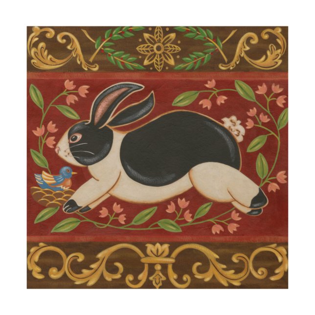 Folk Rabbit Wood Wall Decor (Front)