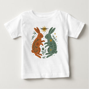 Folk Rabbits Custom Name Unisex Baby T-Shirt