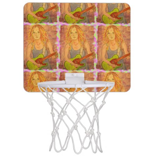 folk rock girl Art Mini Basketball Hoop