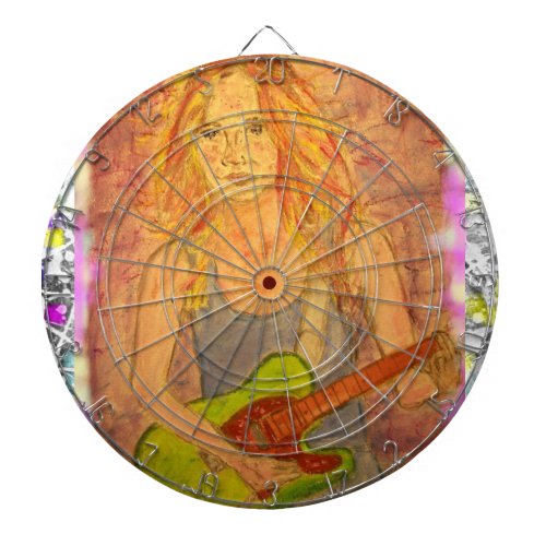 folk rock girl drip dartboard with darts