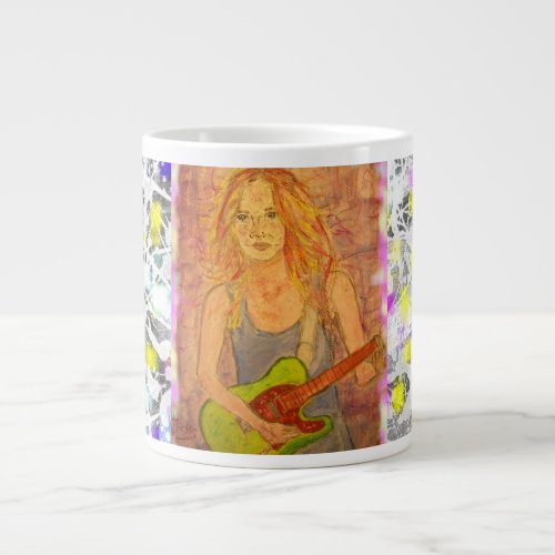 folk rock girl drip painting large coffee mug