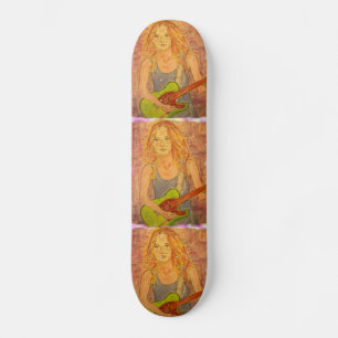folk rock girl playin' electric collage skateboard deck