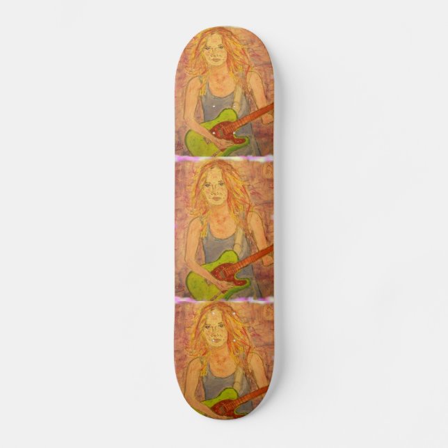 folk rock girl playin' electric collage skateboard deck (Front)