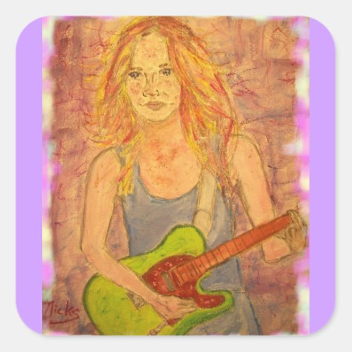 folk rock girl playin electric square sticker