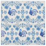 Folk Rooster/Cockerel blue/blue floral ,hearts/4" Fabric