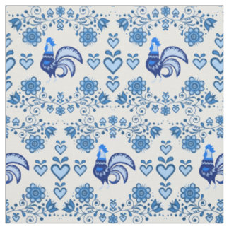Folk Rooster/Cockerel blue/blue floral ,hearts/4" Fabric