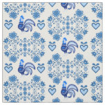 Folk Rooster/Cockerel /blue floral, hearts 4" Fabric