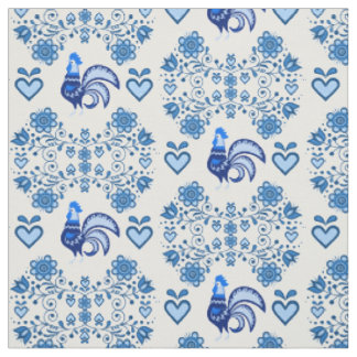 Folk Rooster/Cockerel /blue floral, hearts 4" Fabric
